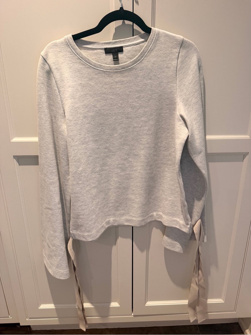 J. Crew Light Grey with Cream Tie-Hem Sweatshirt